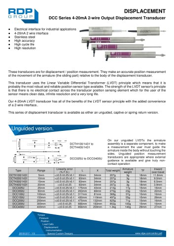 DCC Series 4-20mA 2-wire Output Displacement Transducer