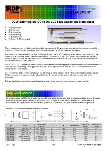 DCW Submersible DC to DC LVDT Displacement Transducer