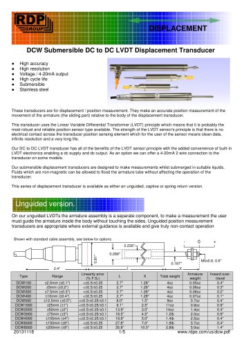 DCW Submersible DC to DC LVDT Displacement Transducer