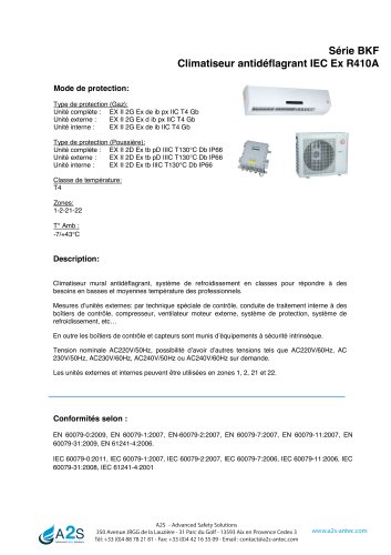 Climatiseur antid&eacute;flagrant IEC Ex R410A
