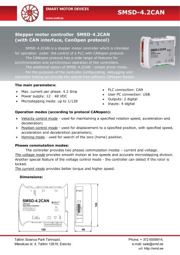 Stepper motor controller SMSD‑4.2CAN (with CAN interface, CanOpen protocol)