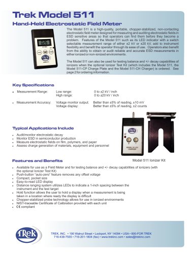 511 Hand-Held Electrostatic Field Meter  (Optional Ionizer Test Kit)