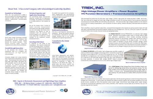 Trek High-Voltage Power Amplifiers, Supplies, Piezo Drivers, HV Function Generators, Transconductance Amplifiers