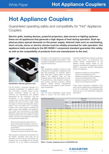 Hot Appliance Couplers - Guaranteed operating safety and compatibility for "Hot" Appliance Couplers