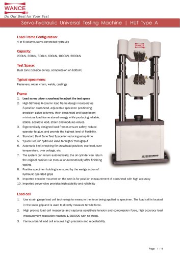 HUT-A Servo-hydraulic UTM