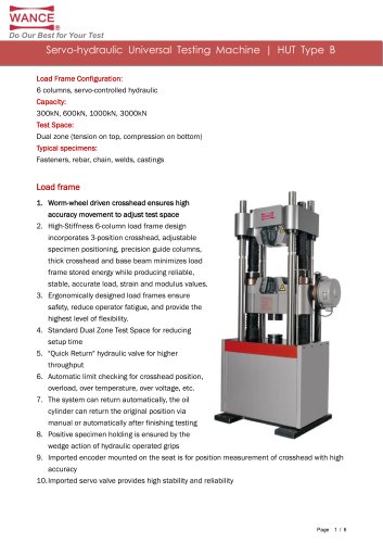 HUT Type B  servo-hydraulic Universal Testing Machine