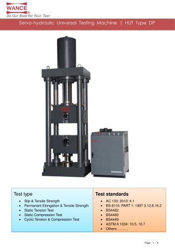 HUT Type DP Servo-hydraulic Universal Testing Machine