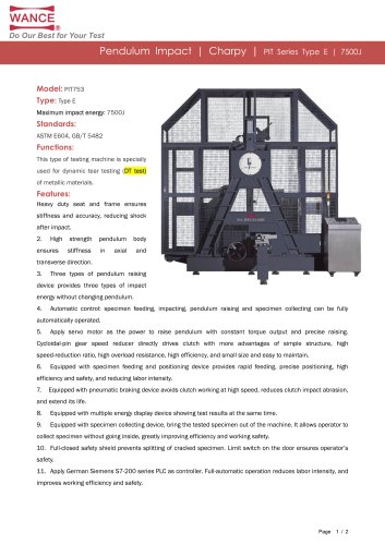 Pendulum impact tester  7500J DT test