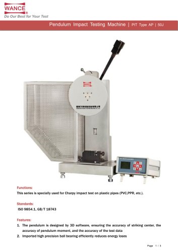 Pendulum impact tester for plastic pipe