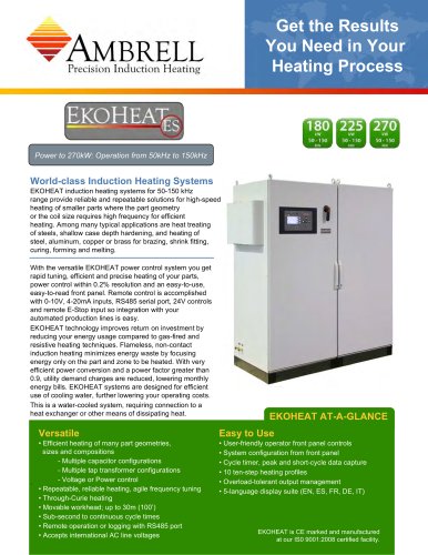 EKOHEAT power to 270kW, operation from 50kHz to 150kHz