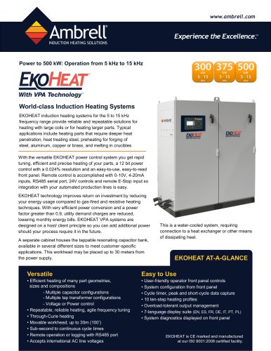 EKOHEAT power to 500kW, operation from 5kHz to 15kHz