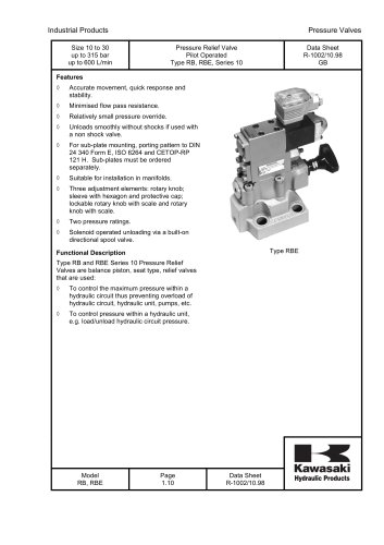 RB and RBE - Pressure Relief Valve Pilot Operated