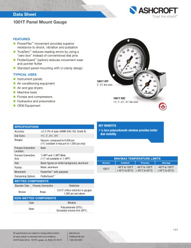 1001T Panel Mount Gauge