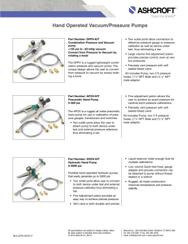 2016 Hand Operated Vacuum/Pressure Pumps