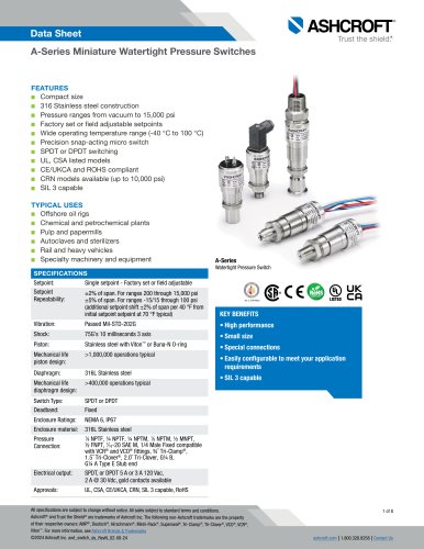 A-Series Miniature Watertight Pressure Switches