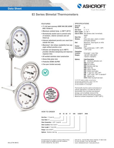 EI Series Bimetal Thermometers