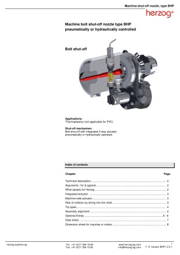 Machine bolt shut-off nozzle type BHP pneumatically or hydraulically controlled