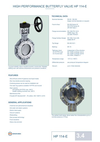 HIGH PERFORMANCE BUTTERFLY VALVE HP 114-E