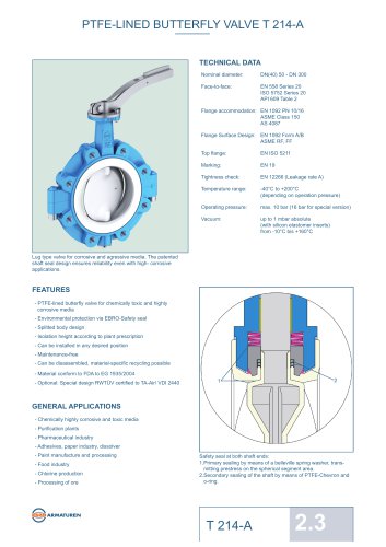 PTFE-LINED BUTTERFLY VALVE T 214-A