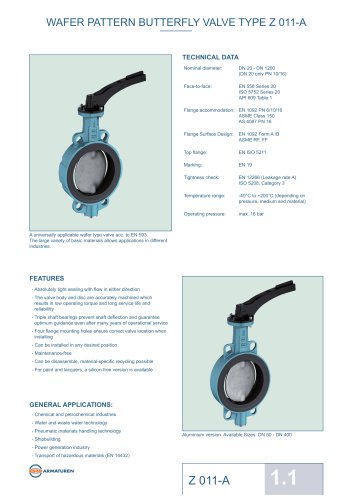 WAFER PATTERN BUTTERFLY VALVE TYPE Z 011-A