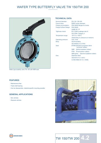 WAFER TYPE BUTTERFLY VALVE TW 150/TW 200