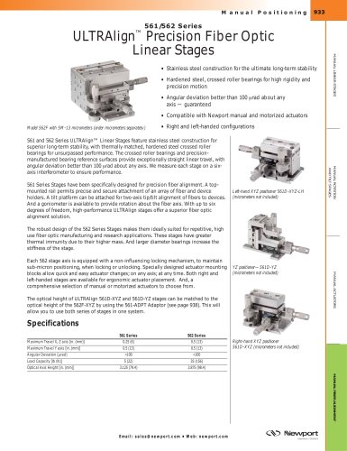 561/562 Series ULTRAlign™ Precision Fiber Optic Linear Stages  