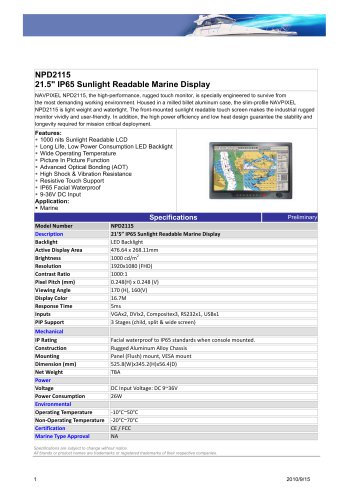 Ecran Marine 21.5 » NAVPIXEL ? protection étanche IP-65