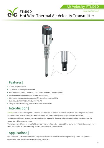 eYc FTM06D Thermal Mass Flow Transmitter