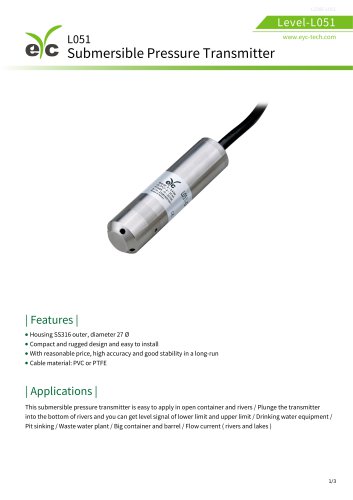 eYc L051 Submersible Pressure Transmitter