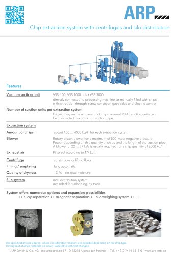 Chip extraction system with centrifuges and silo distribution