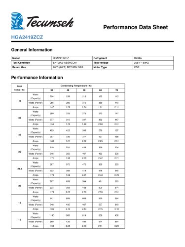 performance data sheet  Model: HGA2419ZCZ (HGA2426Z)