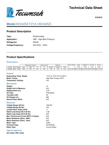 Technical Data Sheet Model:AE4425Z-FZ1A (AE4425Z)