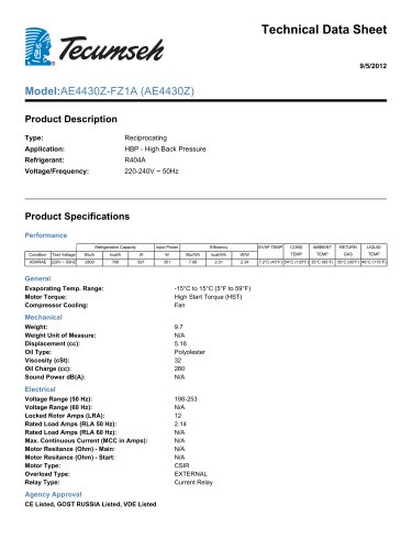 Technical Data Sheet Model: AE4430Z-FZ1A (AE4430Z) )