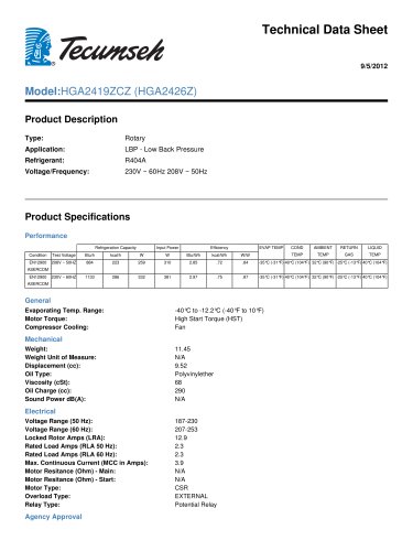 technical data sheet model : HGA2419ZCZ (HGA2426Z)