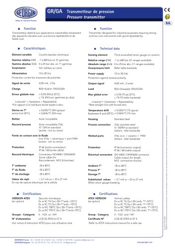 GR/GA - Pressure transmitter