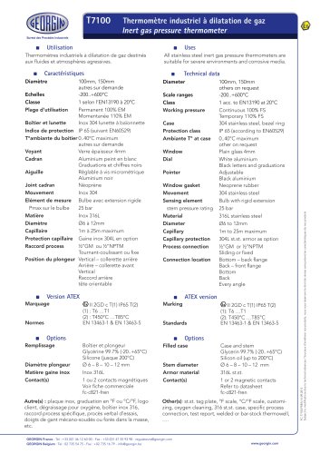 T7100 - Inert gas pressure thermometer