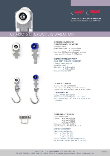 Hooks and trolleys for abattoir