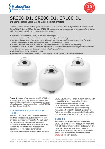 SR300-D1, SR200-D1, SR100-D1 industrial pyranometers