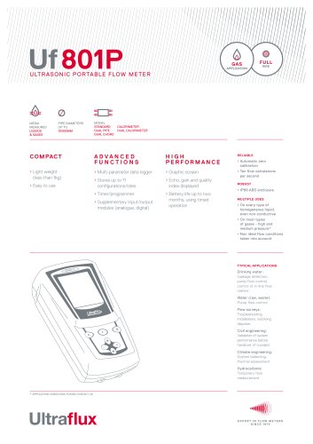 Uf 801P - Ultrasonic portable flowmeter: high performance