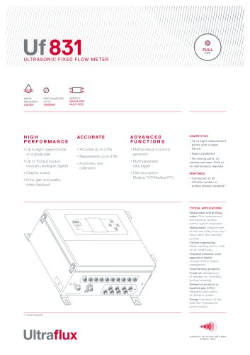 Uf 831 - Fixed ultrasonic flow meter for full pipe