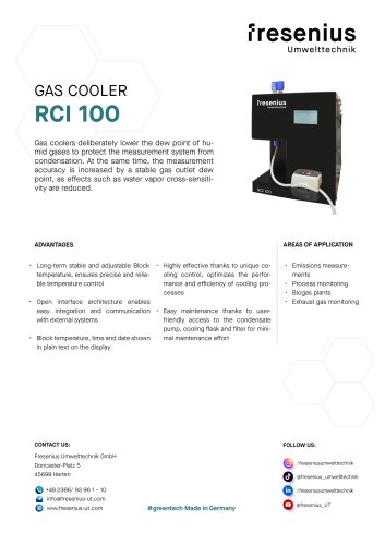 Sample Gas Cooler RCI 100 Data Sheet