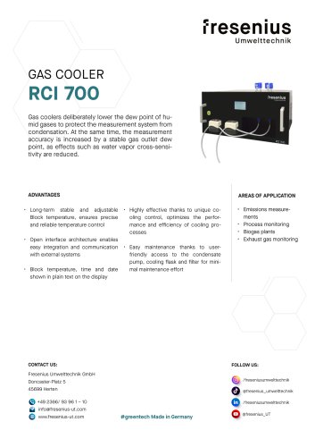 Sample Gas Cooler RCI 700 Data Sheet