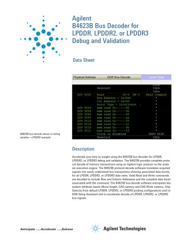 B4623B Bus Decoder for LPDDR, LPDDR2, or LPDDR3 Debug and Validation