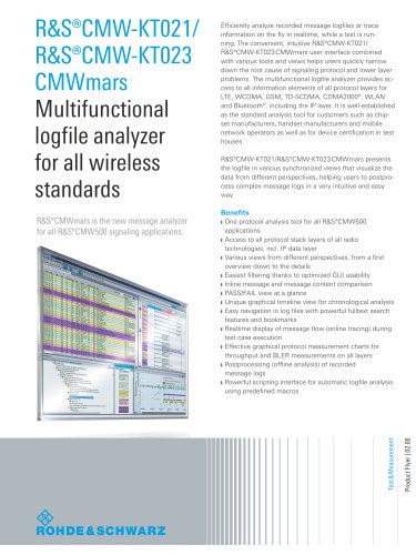 R&S®CMW-KT021/ R&S®CMW-KT023 CMWmars Multifunctional logfile analyzer for all wireless standards