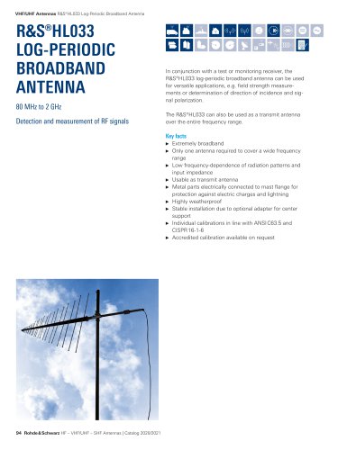 R&S®HL033 Log-Periodic Broadband Antenna - brief description English