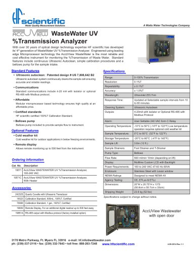 AccUView Wastewater Online UV% Transmission Analyzer