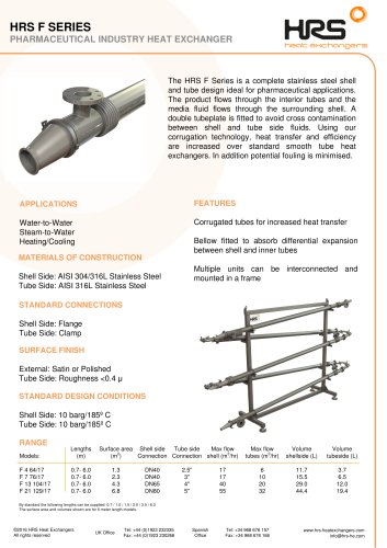 HRS F SERIES PHARMACEUTICAL INDUSTRY HEAT EXCHANGER