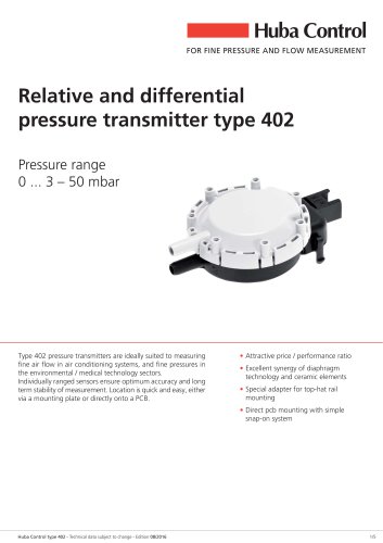 Differential pressure transmitter 402 0 ... 3 - 50 mbar