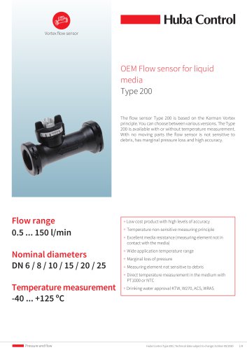 OEM Flow sensor 200 0.5 ... 150 l/min