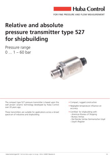 Pressure sensor 527 for shipbuilding 0 ... 1 – 60 bar